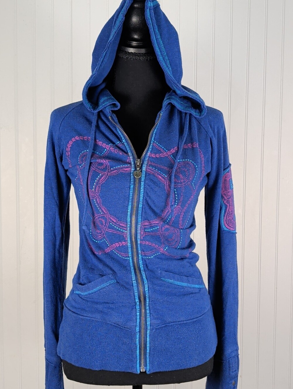 Green Apple NWT Midnight Blue Eco-Air-Tek Zip Hoodie with Pink Embroidery Small